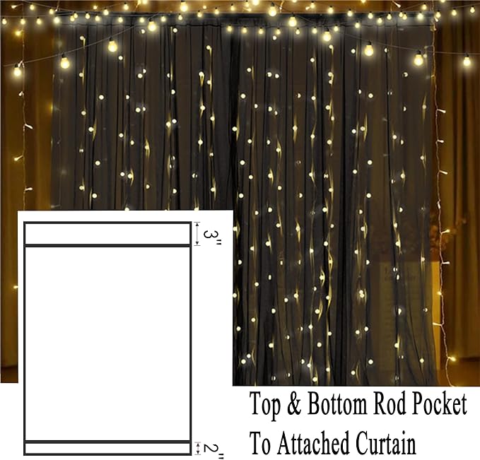10 x 10 Outdoor Black Tulle Backdrop Curtains Waterproof Voile Sheer Screen - Image 6