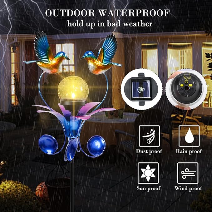 VCUTEKA Solar Lights Outdoor Metal Garden Stake Waterproof Crackle Glass Globe - Image 6