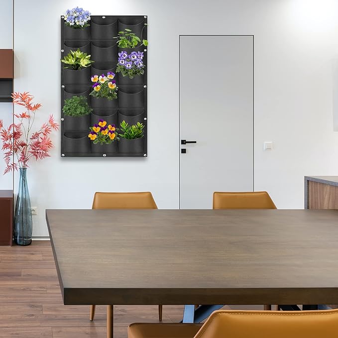 18 Pockets Hanging Planter Bags, Hanging Vertical Wall Mounted Plant Planting - Image 9