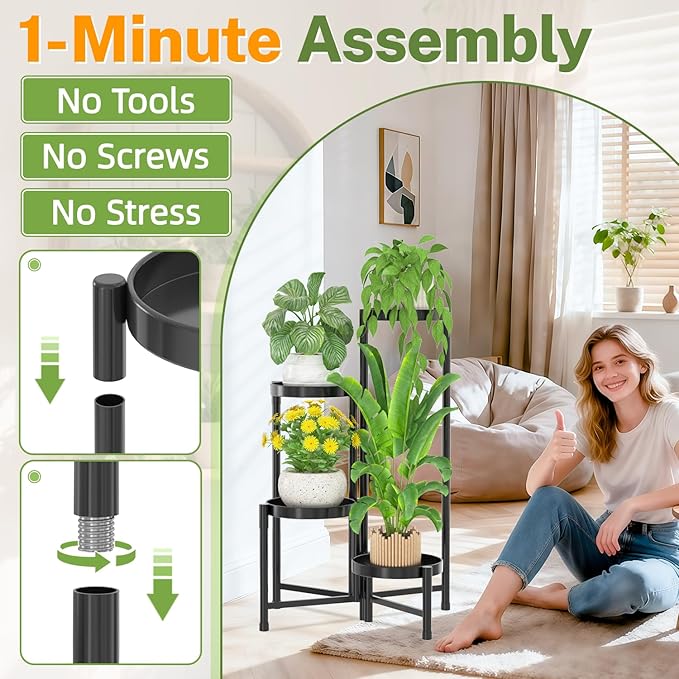 iDavosic.ly Plant Stand Indoor Outdoor, 4 Tier Corner Metal Flower Display - Image 2
