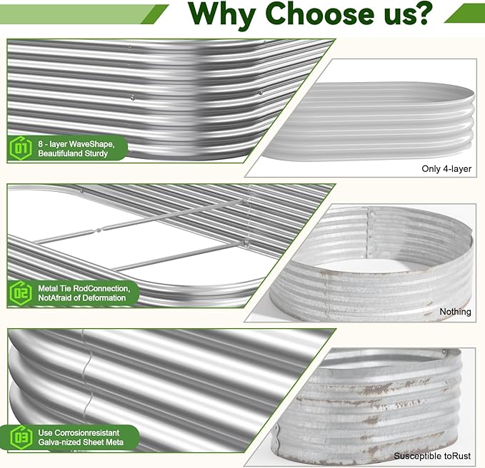 3 Pack Raised Beds for Gardening, Corrugated Galvanized Steel Raised Garden Bed - Image 3