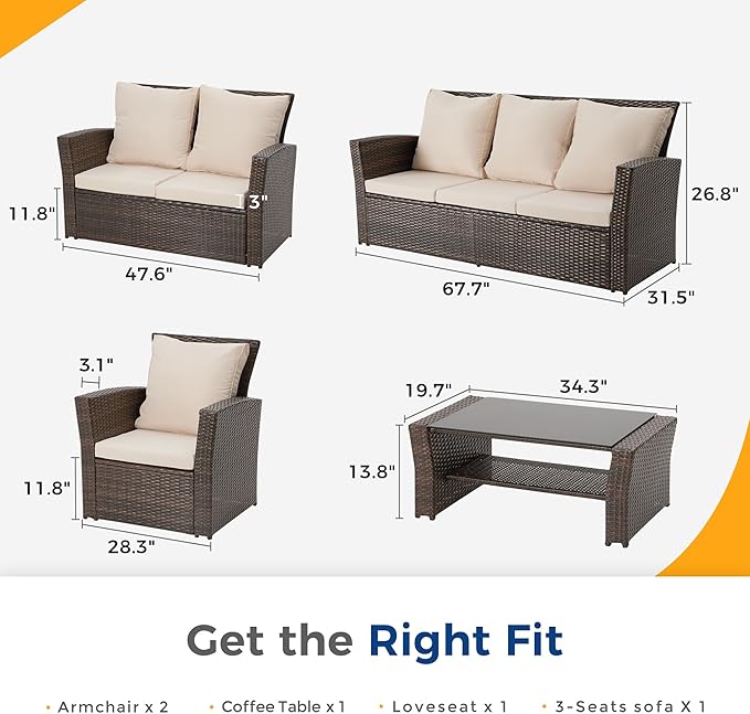 Wisteria Lane 5 Piece Outdoor Patio Furniture Sets, Wicker Conversation Set - Image 7