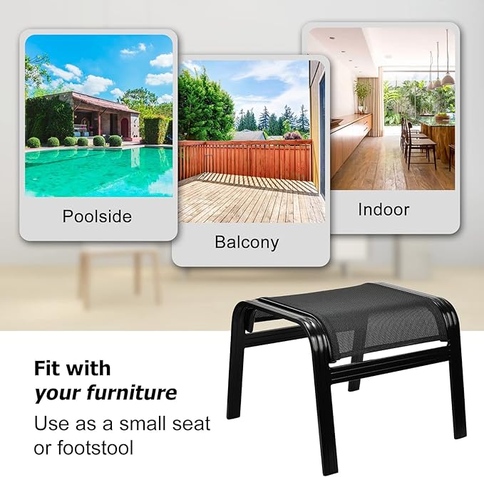 Patio Footstools Outdoor Foot Rest Aluminum Patio Ottomans Portable Seat Wicker - Image 6