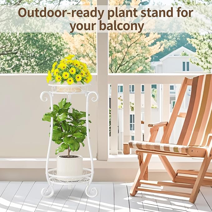 LASZOLA 2 Tier White Metal Plant Stand - Image 8