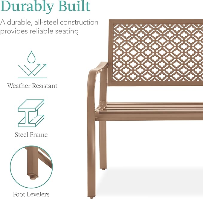 Best Choice Products Outdoor Bench 2-Person Metal Steel Benches Furniture - Image 3