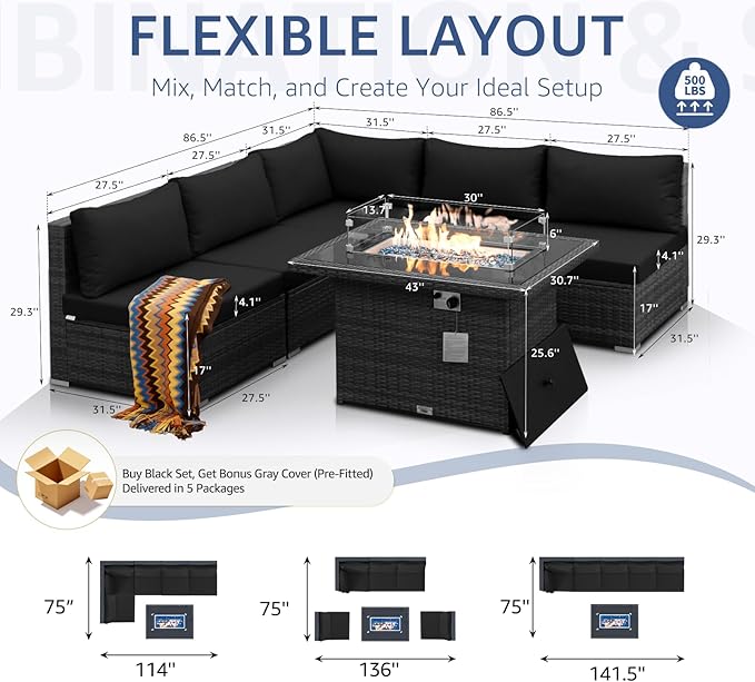 NICESOUL 6 Piece Modern L-Shaped Outdoor Sectional - Image 5