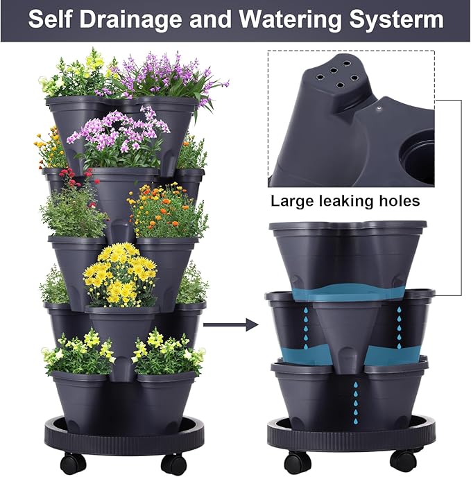 Umigy 2 Set 5 Tier Stackable Planters Vertical Garden Planters - Image 5