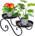 2 Tier Black Plant Stand, Metal Flower Stand Indoor Outdoor, Anti-Rust Iron by Santentre