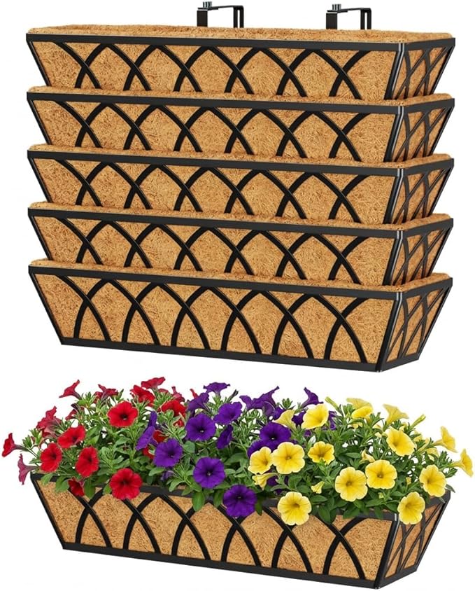 Y&M 24 Inch Fence Metal Hanging Flower Planter Window Basket Deck Railing by YM