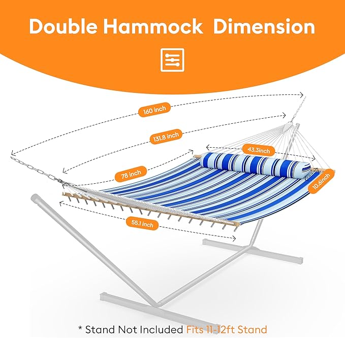 Double Hammock with Spreader Bar, Soft Pillow, Max Load 500lbs, Portable Hammock - Image 6