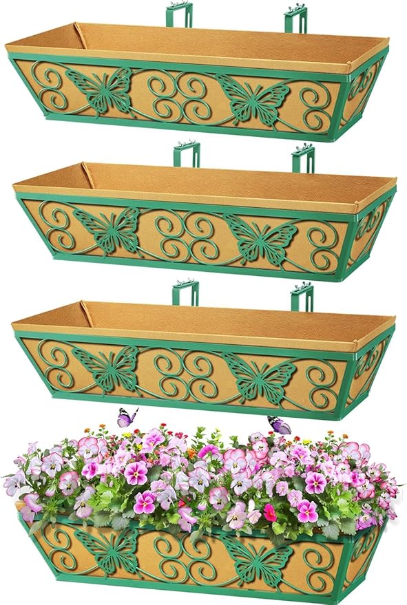 4 Pack 24 Inch Window Boxes Planters Railing Planter Box by KarlliuHOMEGARDEN