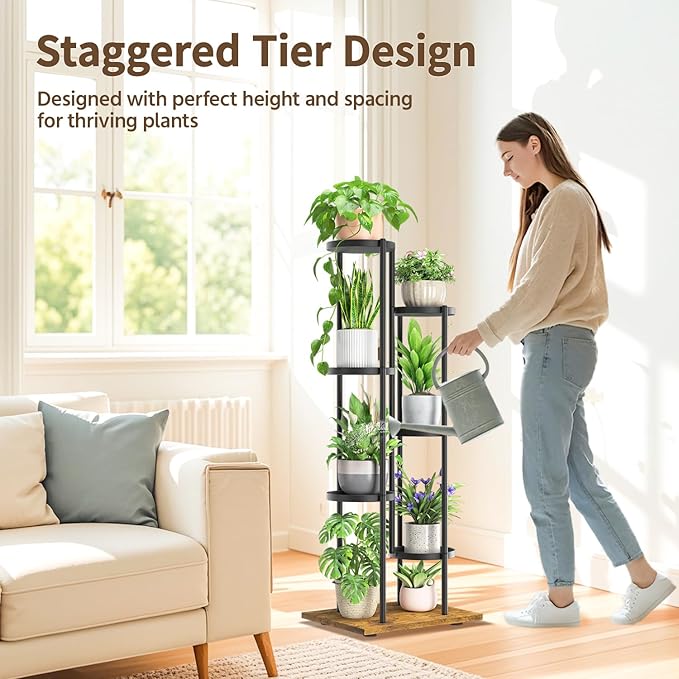 LASZOLA Black 6 Tier Plant Stand Indoor Heavy Duty Metal Planter Flower Holder - Image 2