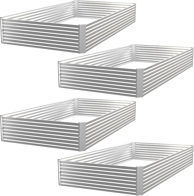 4 Pack Raised Beds for Gardening, Corrugated Galvanized Steel Raised Garden Bed by OZMSHF