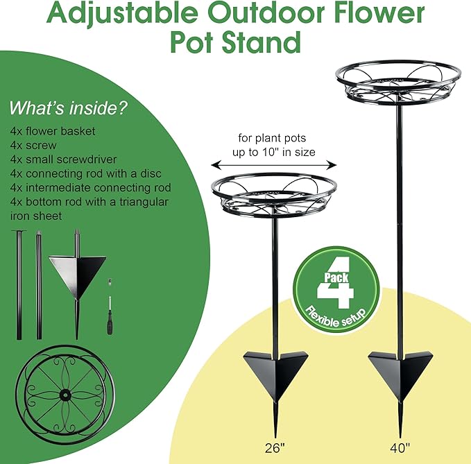 Tellingyou 4 Pack Adjustable Outdoor Flower Pot Stand, Metal Outdoor Plant - Image 3