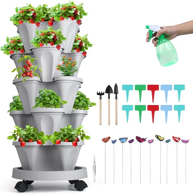 GameXcel Vertical Planter, 5 Tier Stackable Strawberry Planter by GameXcel
