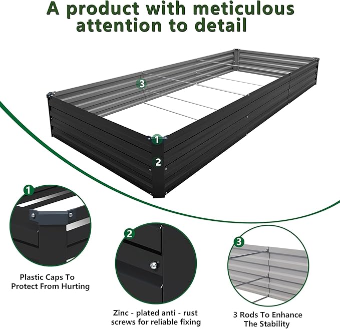 12×4×1FT Galvanized Raised Garden Bed Kit, Metal Planter Boxes, Large Outdoor - Image 3