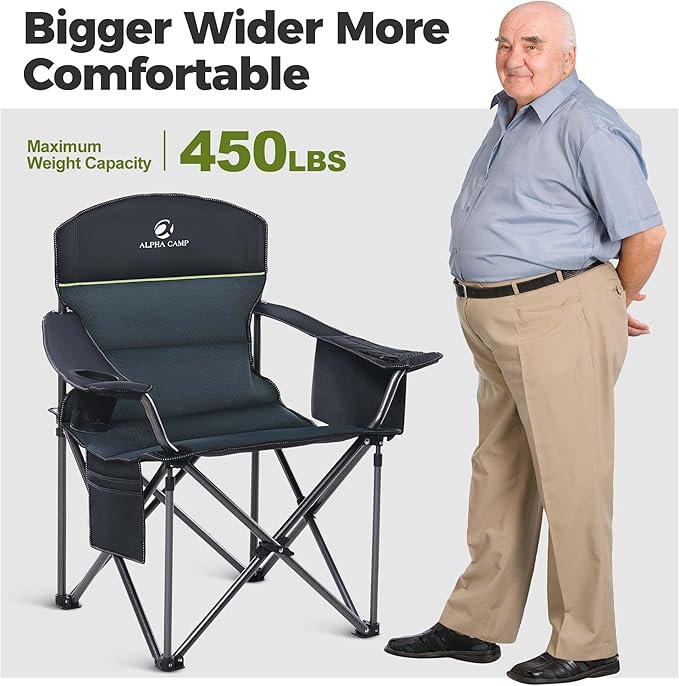 ALPHA CAMP Heavy Duty Camping Chair 500LBS Capacity, Oversized Folding Chair - Image 4