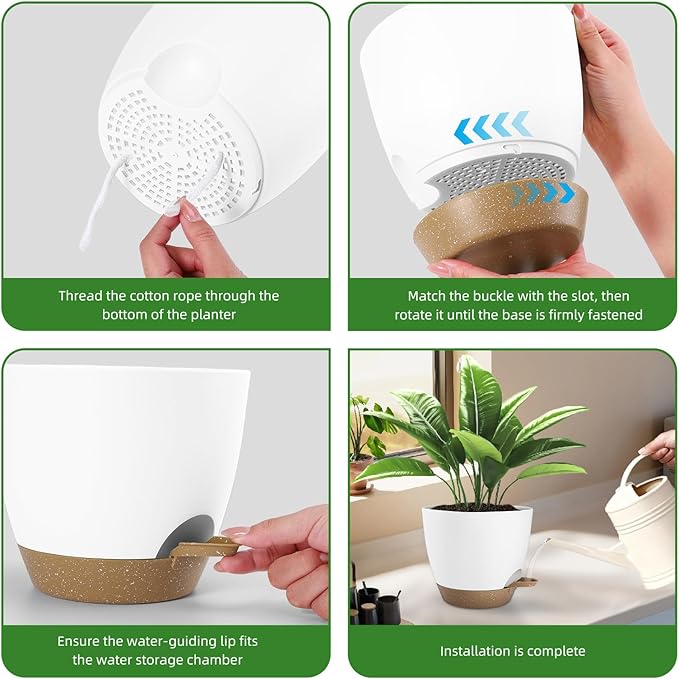 Plant Pots 8/7.5/7/6.5/6 Inch Self Watering Pots, 5 Pack Planters - Image 5