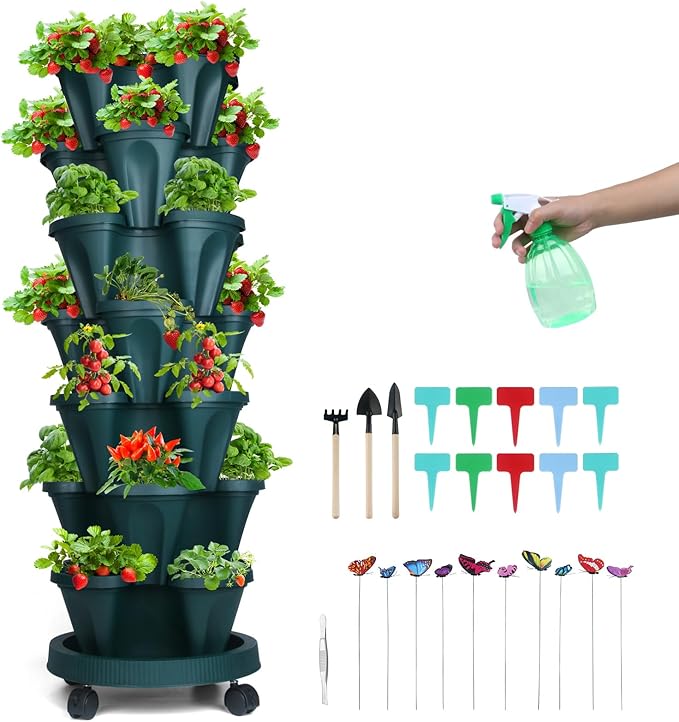 GameXcel Vertical Planter, 7 Tier Stackable Strawberry Planter by GameXcel