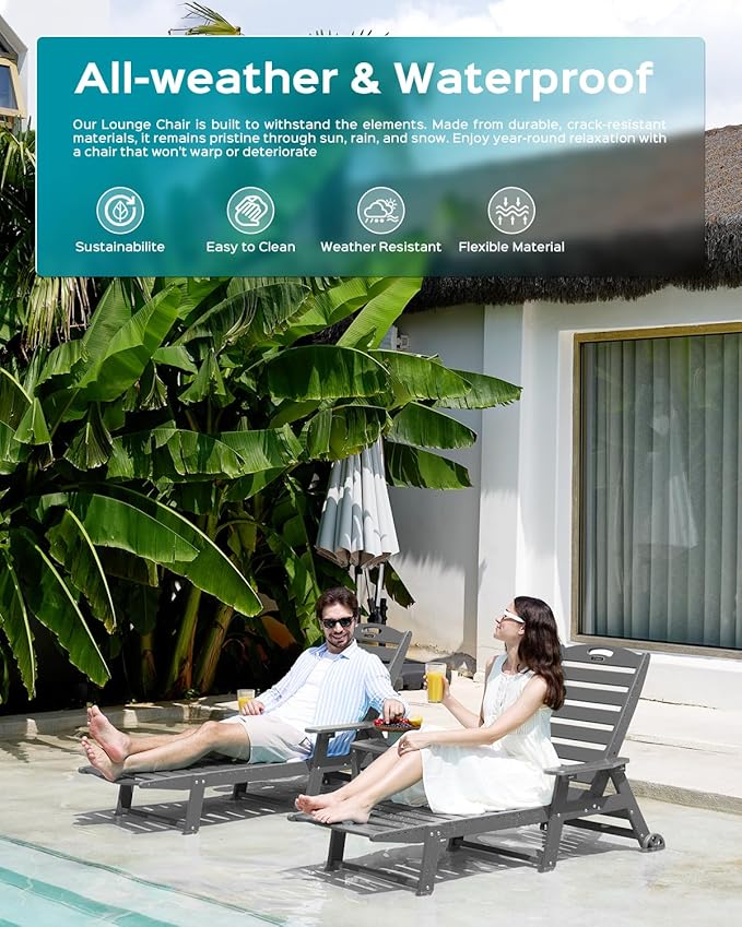 Ciokea Outdoor Lounge Chair Set of 4, All Weather Patio Chaise Lounge Chair - Image 8