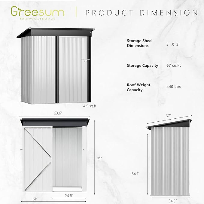 Greesum Metal Outdoor Storage Shed 5FT x 3FT, Steel Utility Tool Shed Storage - Image 4
