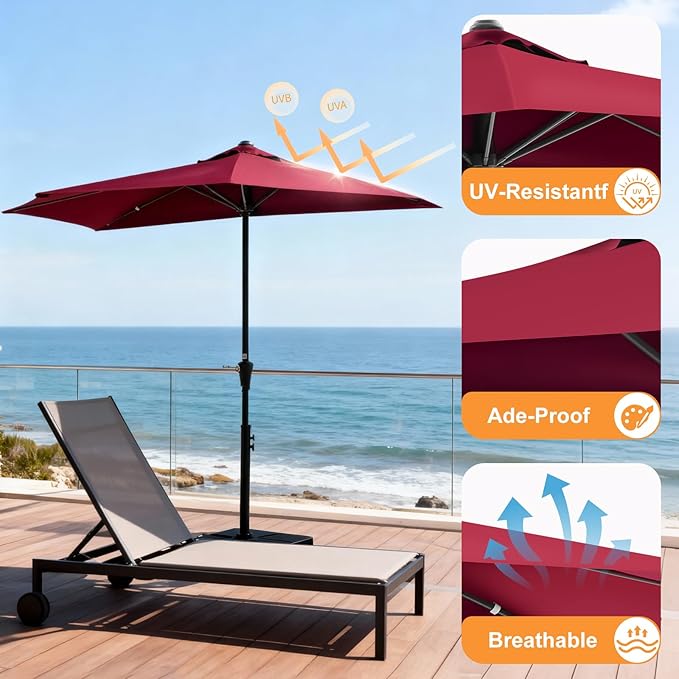 OLIXIS Half 9Ft Umbrella Outdoor Patio, Scalloped Patio Umbrella - Image 5