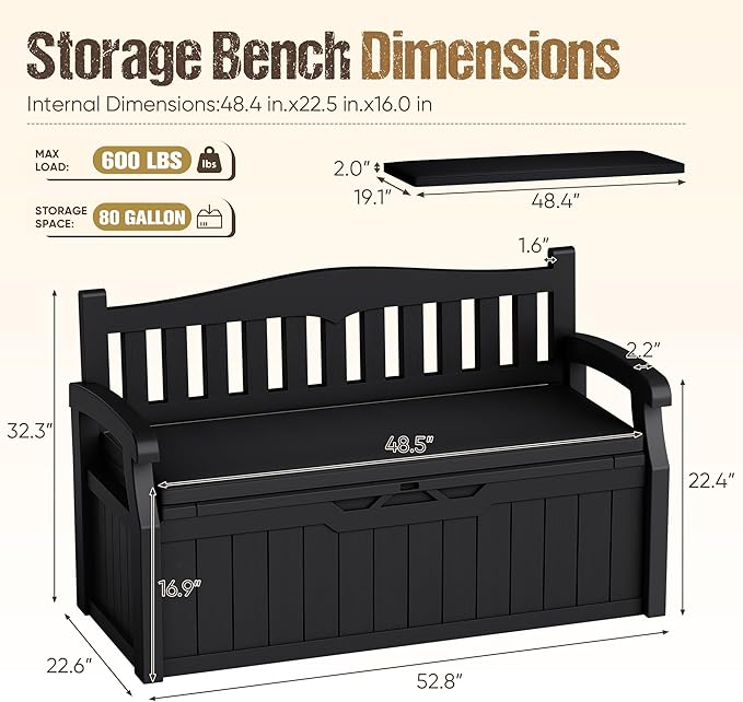 80-Gallon Outdoor Storage Bench - Image 3