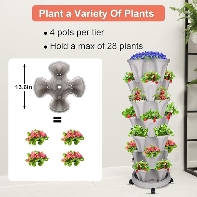 DUNCHATY Stackable Vertical Garden Planter, 7 Tier Herb Planter Pots, - Image 4