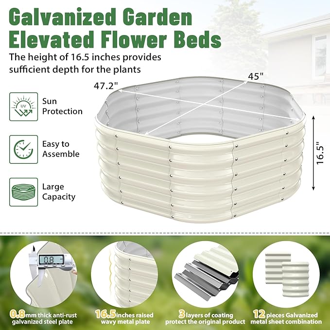 Hexagon Raised Garden Bed, 48 Inch Diagonal & 16.5 Inch Tall, Galvanized Steel - Image 3