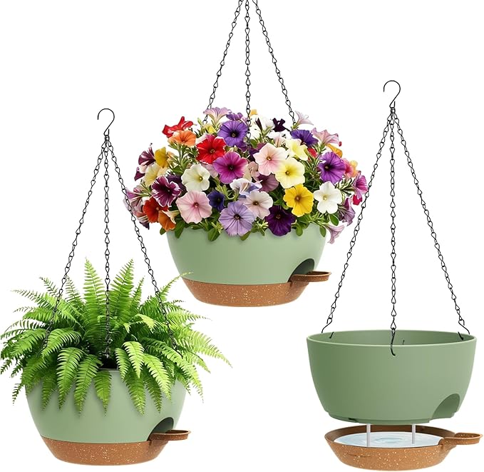 Set of 3-10 Inch Self Watering Hanging Planters by UOUZ