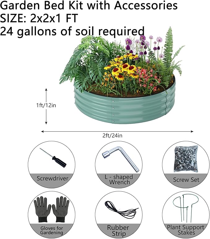 Galvanized Metal Planter Round Raised Garden Bed Kit - Image 2