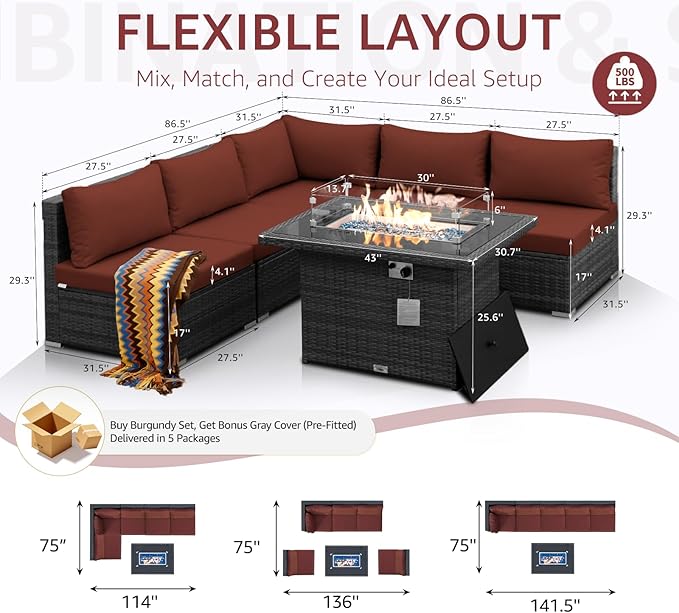 NICESOUL 6 Piece Modern Outdoor Conversation Set - Image 4