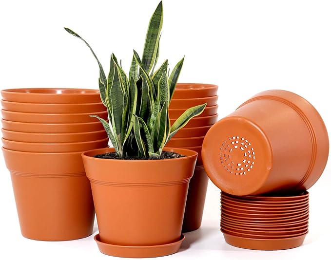 WOUSIWER 16 Pack 6 inch Plastic Planters, Plastic Indoor Planter Flower Pots by WOUSIWER