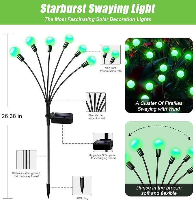 Solar Garden Lights Outdoor, 4 Pack 24LED Waterproof Solar Powered Lights - Image 2