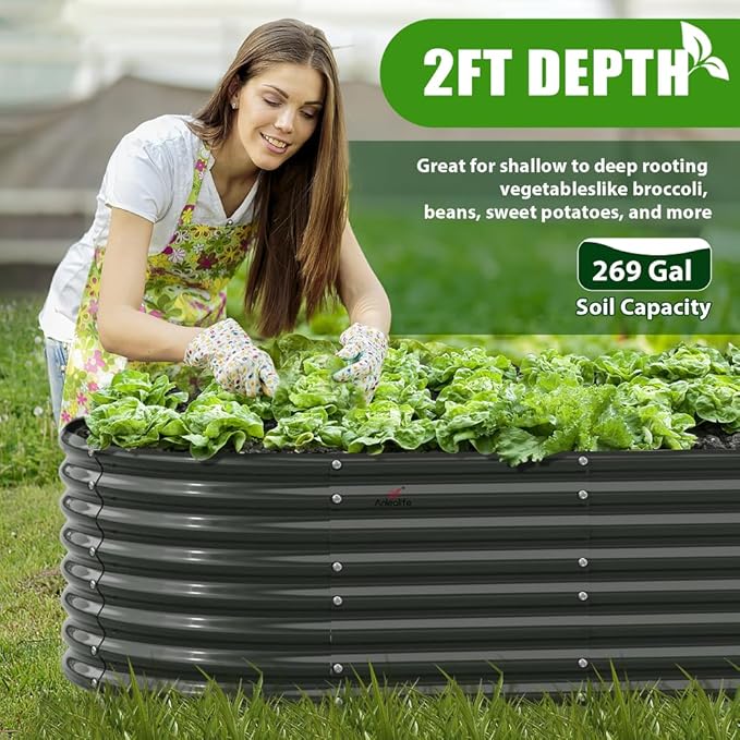 A ANLEOLIFE 6X3X2 ft Galvanized Raised Garden Beds Outdoor, Oval Large Metal - Image 8