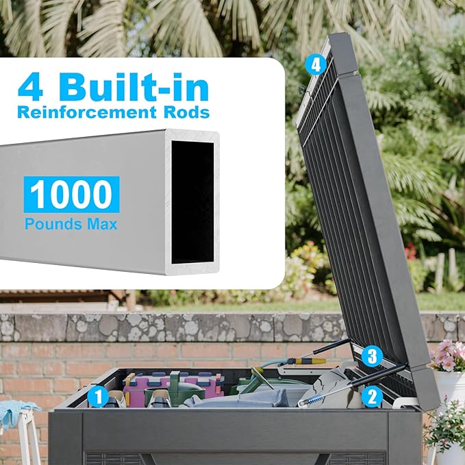 320 Gallon Waterproof Outdoor Storage Box, Large Resin Deck Box, Lockable - Image 4