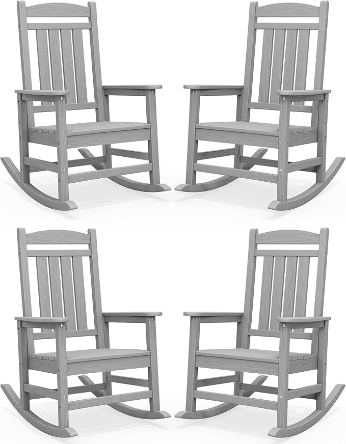 SERWALL HDPE Outdoor Rocking Chair Set of 4, Oversized Patio Rocking Chairs by SERWALL