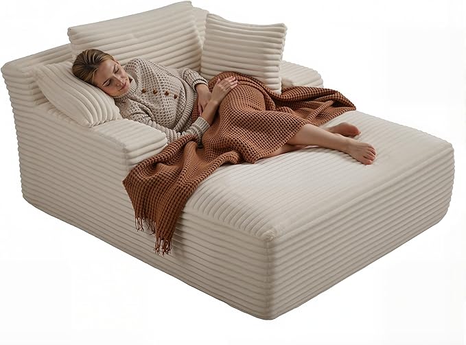 50 Inch Chaise Lounge Chair Indoor, Oversized Corduroy Upholstered Boneless - Image 8