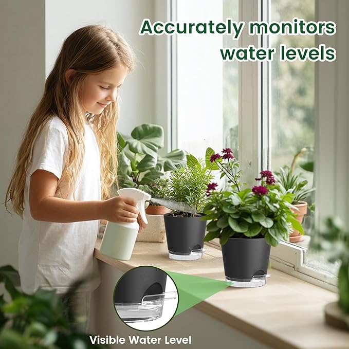 6 inch Self Watering Pots for Indoor Outdoor Plants, 3 Pack Flower Plant Pots - Image 5