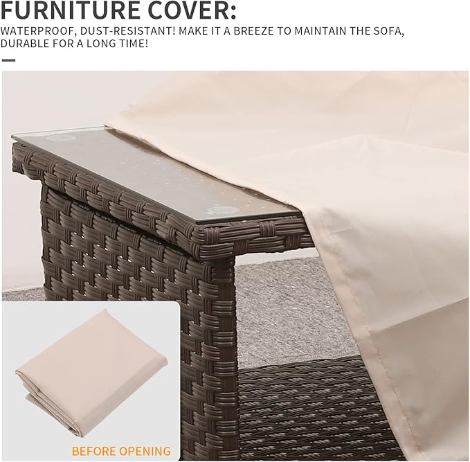Outdoor Wicker Coffee Table Patio Furniture Garden Rattan 2-Layer Glass Table - Image 6