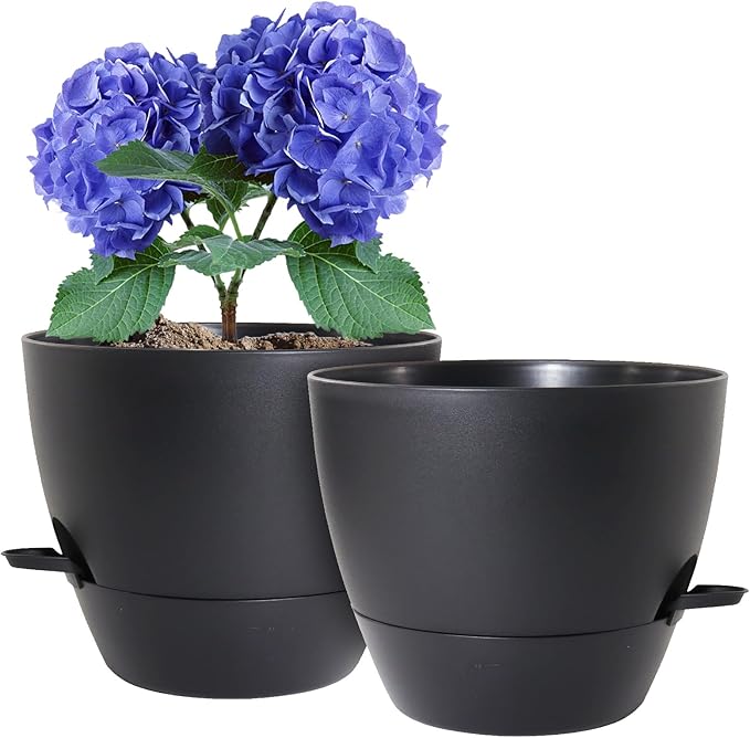 10 inch Self Watering Pots, 2 Pack Plastic Planters by WSMKSZ