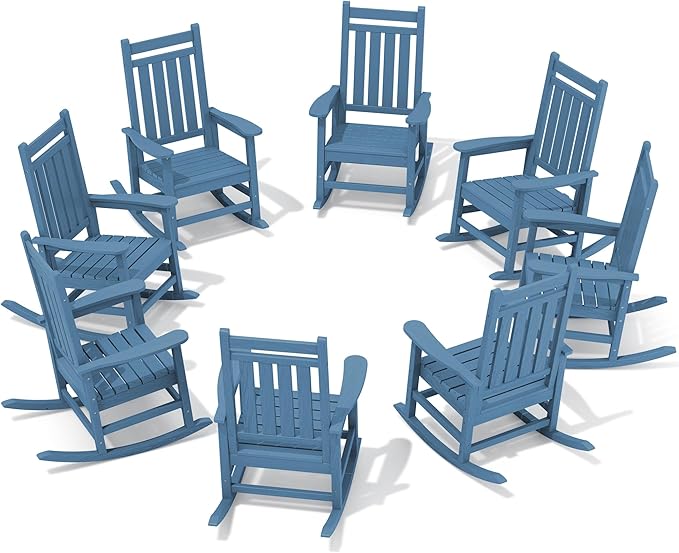 SERWALL HDPE Outdoor Rocking Chair Set of 8, Patio Rocking Chairs by SERWALL