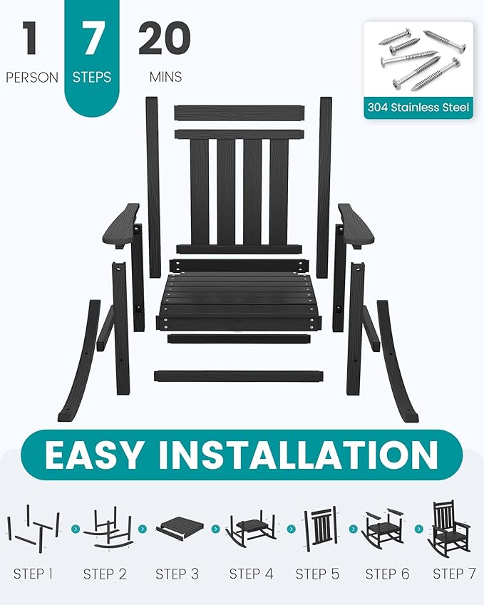 SERWALL HDPE Outdoor Rocking Chair Set of 6, Patio Rocking Chairs - Image 7