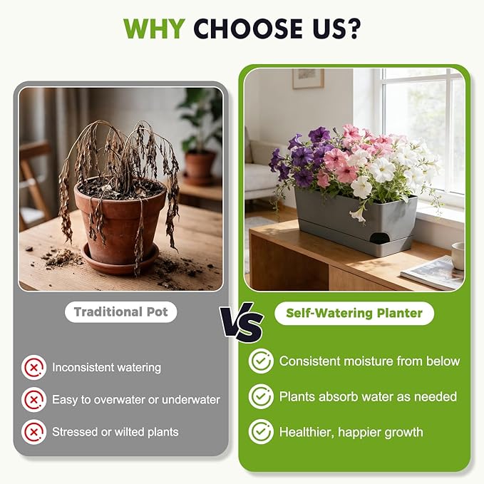 2 Pack Rectangle Self Watering Pots - Image 6