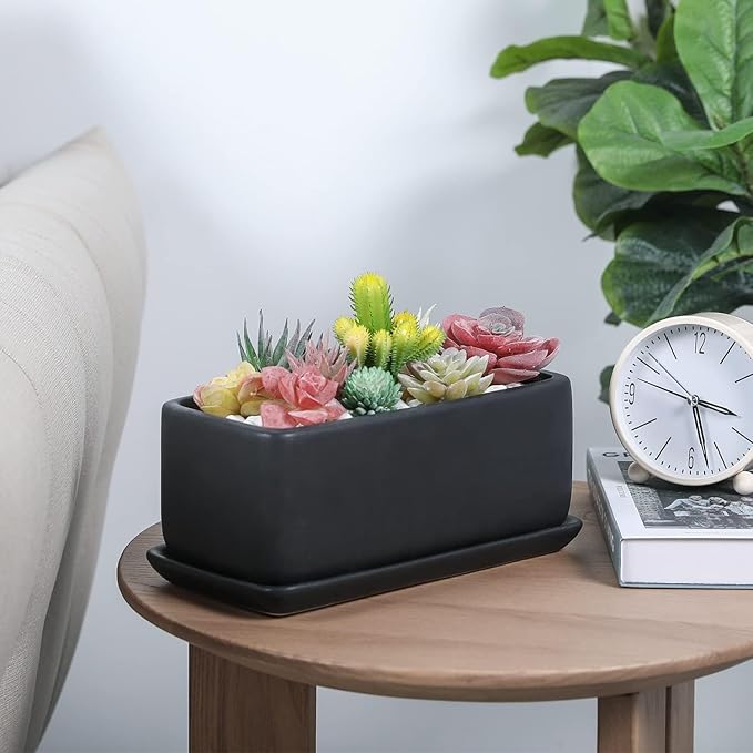 MyGift 10 Inch Matte Black Ceramic Indoor Plant Pot Succulent Planter, - Image 2