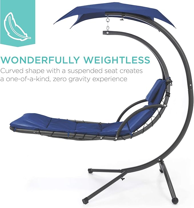 Best Choice Products Outdoor Hanging Curved Steel Chaise Lounge Chair Swing - Image 3