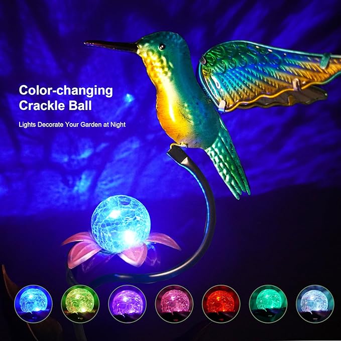 HONGLAND 46 Inch Solar Hummingbird Lights, Solar Garden Decor - Image 3