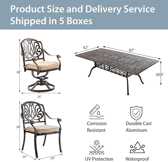 9-Piece Cast Aluminum Patio Furniture, Outdoor Dining Sets - Image 7