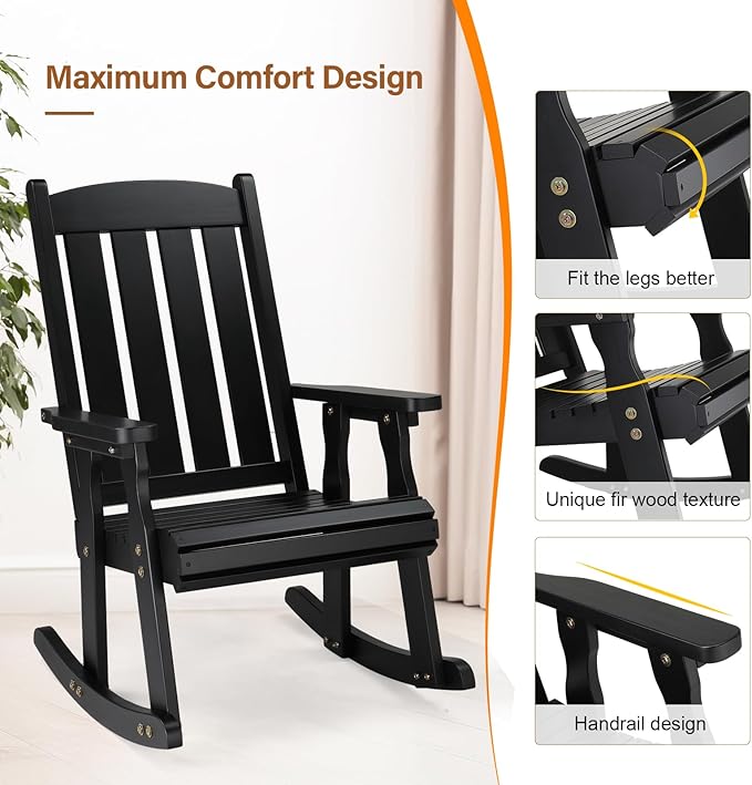 VINGLI Heavy Duty 600 LBS Outdoor Wooden Rocking Chair - Image 6