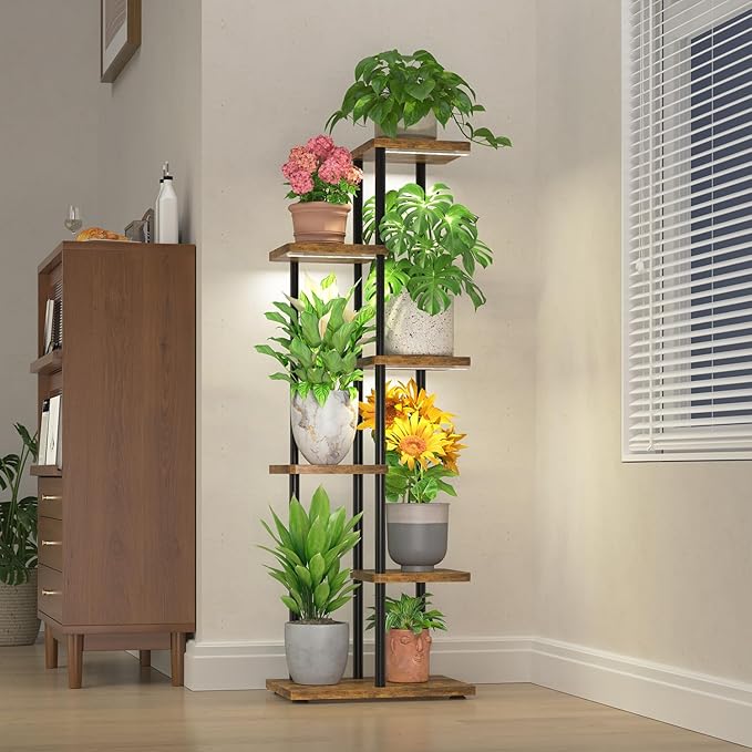 LASZOLA Black 5 Tier Wood Tall Plant Stand Indoor by LASZOLA